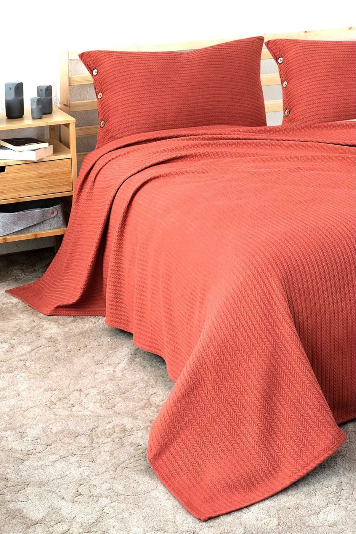 Cottonest Çift Kişilik Örgü PİKE Yatak Örtüsü 2 Yastıklı