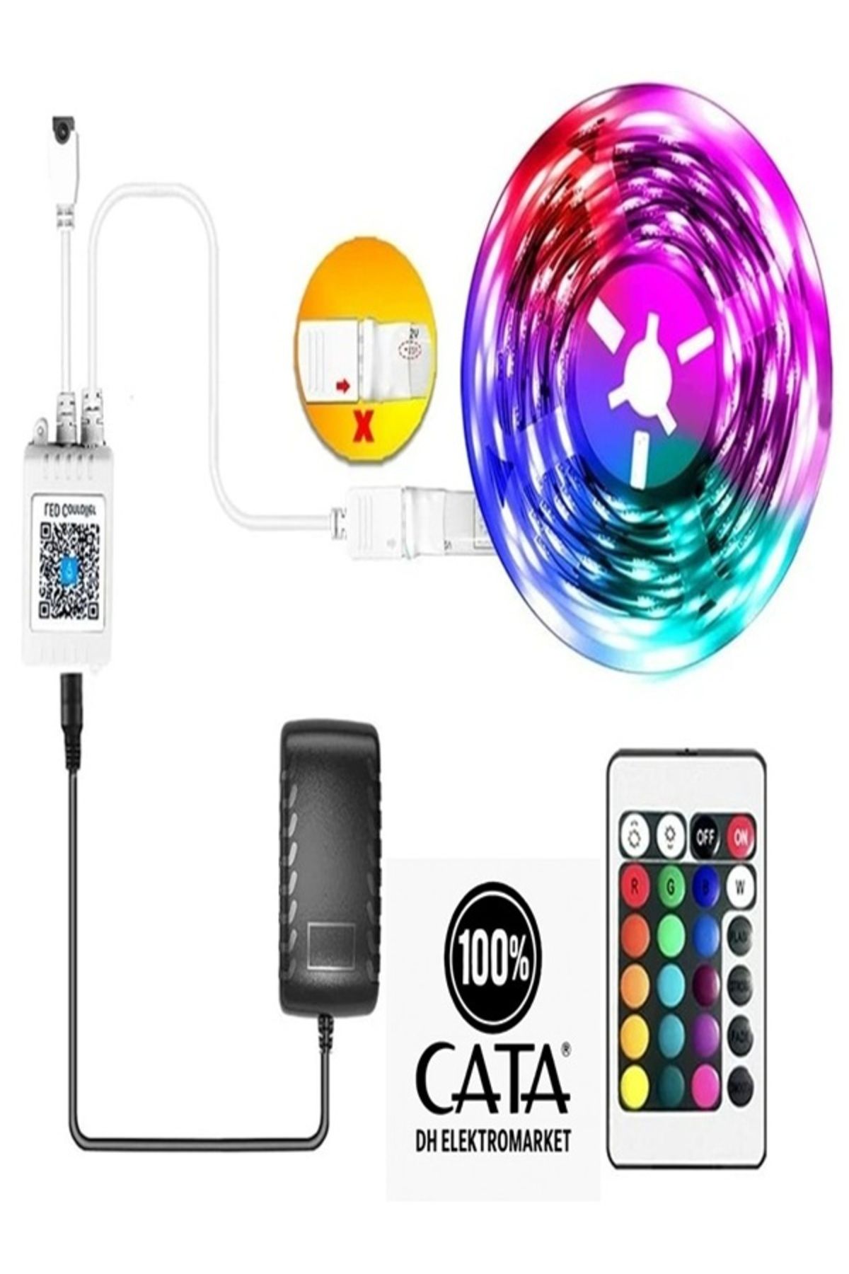Cata 5 METRE RGB ŞERİT LED SETİ (5 METRE RGB LED 96 RENK + TRAFO + RGB KUMANDA) CT-4557