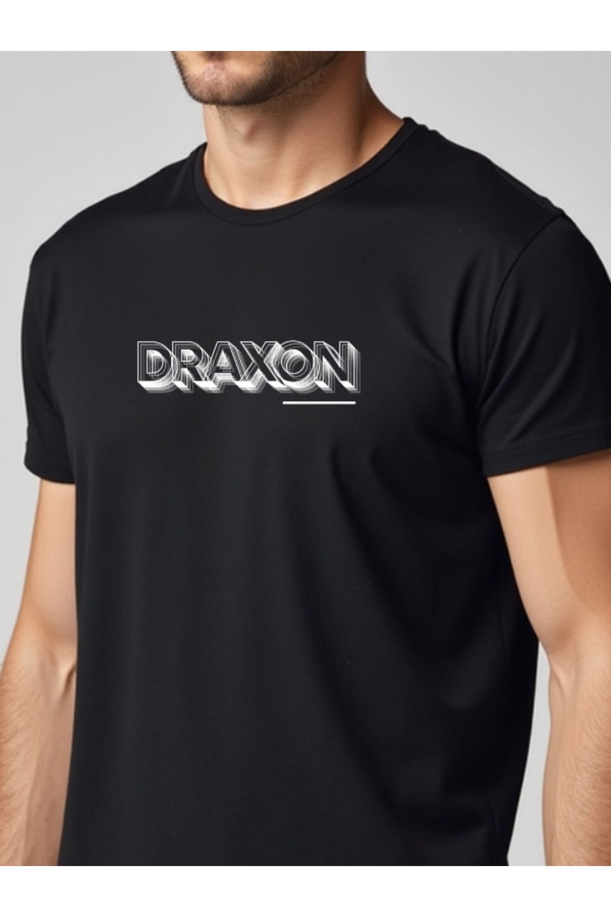 Draxon A+ Pamuklu Bisiklet Yaka Ön ve Arka Baskılı Tişört