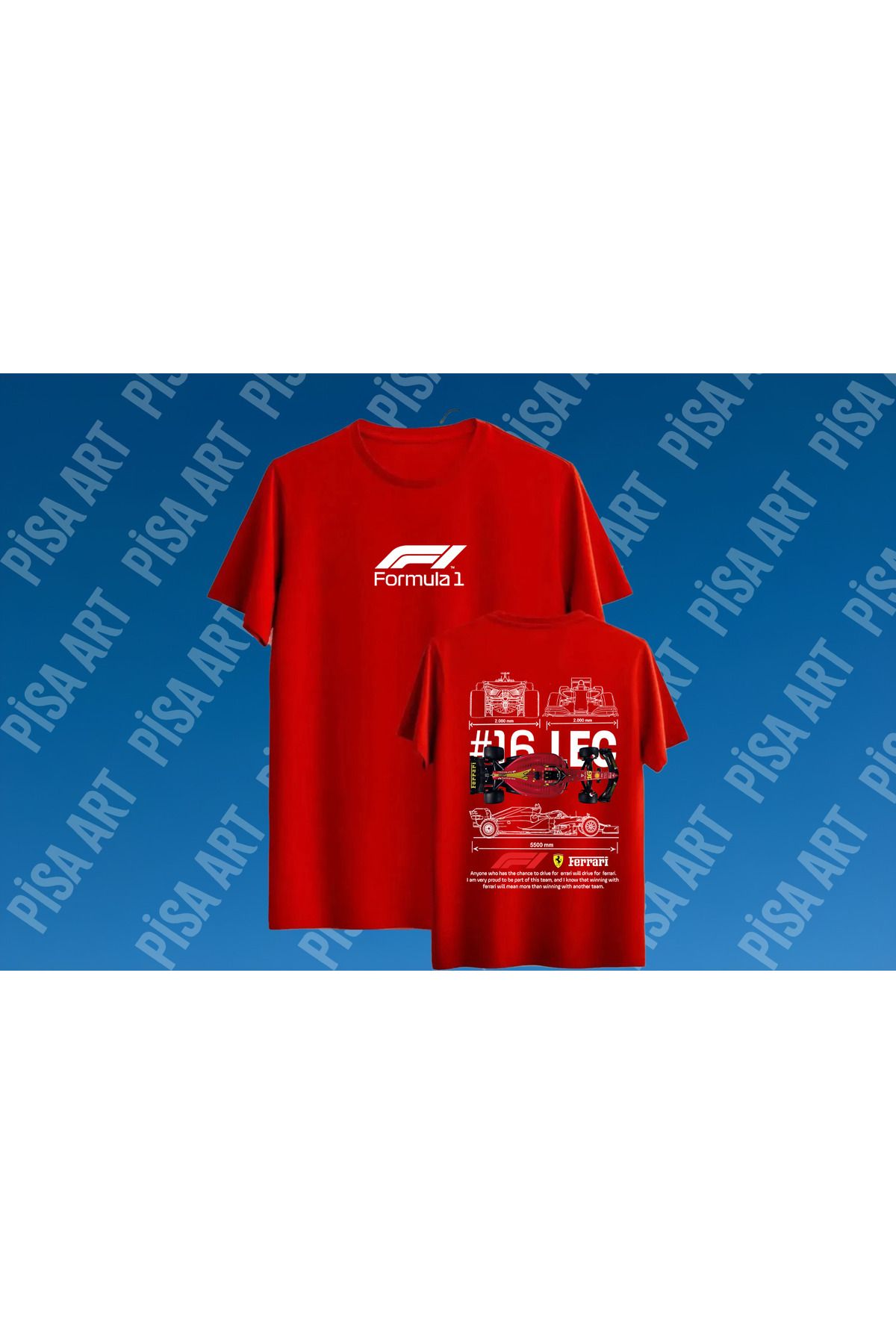 Pisa Art FORMULA ONE X LEC 16 ÖN ARKA ÖZEL TASARIM UNISEX T-SHIRT