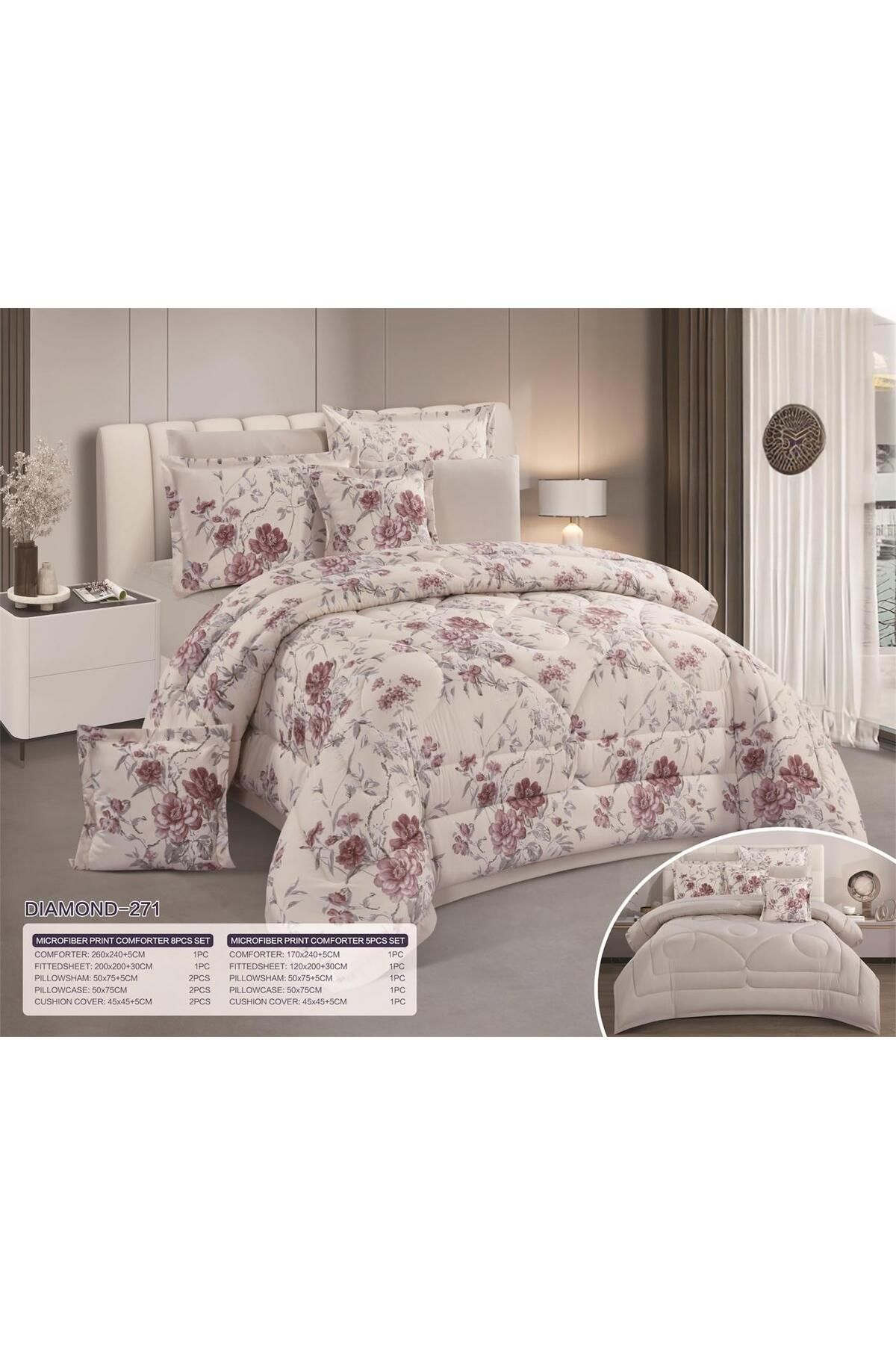 Generic-Two-sided bedspread, one side is patterned and the other is plain, filled with 100% microfiber, for two people, 8 pieces 6