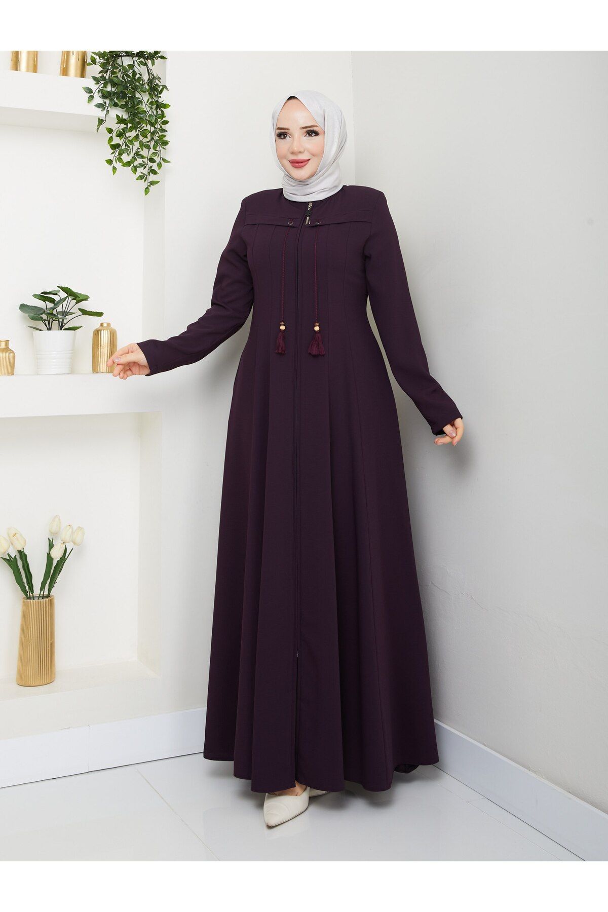 MUDUTEKSTİL Fermuarlı Mevlana Ferace Mürdüm