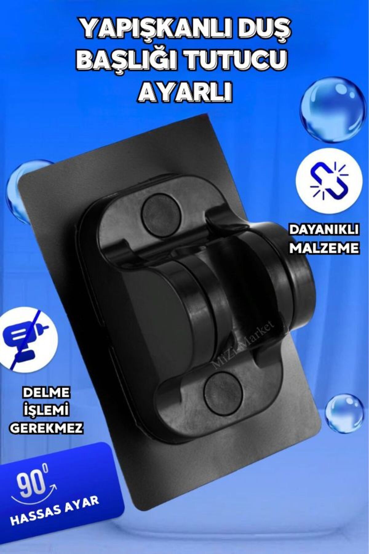 zeixpow Yapışkanlı Duş Başlığı Tutucu Ayarlanabilir Siyah
