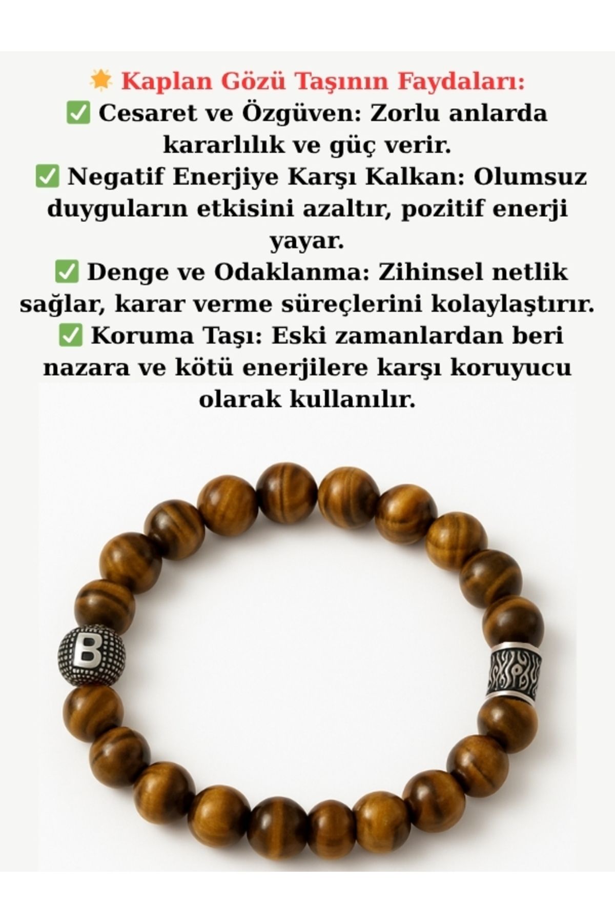 bymissmücevherat 925 Ayar Gümüş Harfli Kişiye Özel KaplanGözü Doğaltaş Bileklik