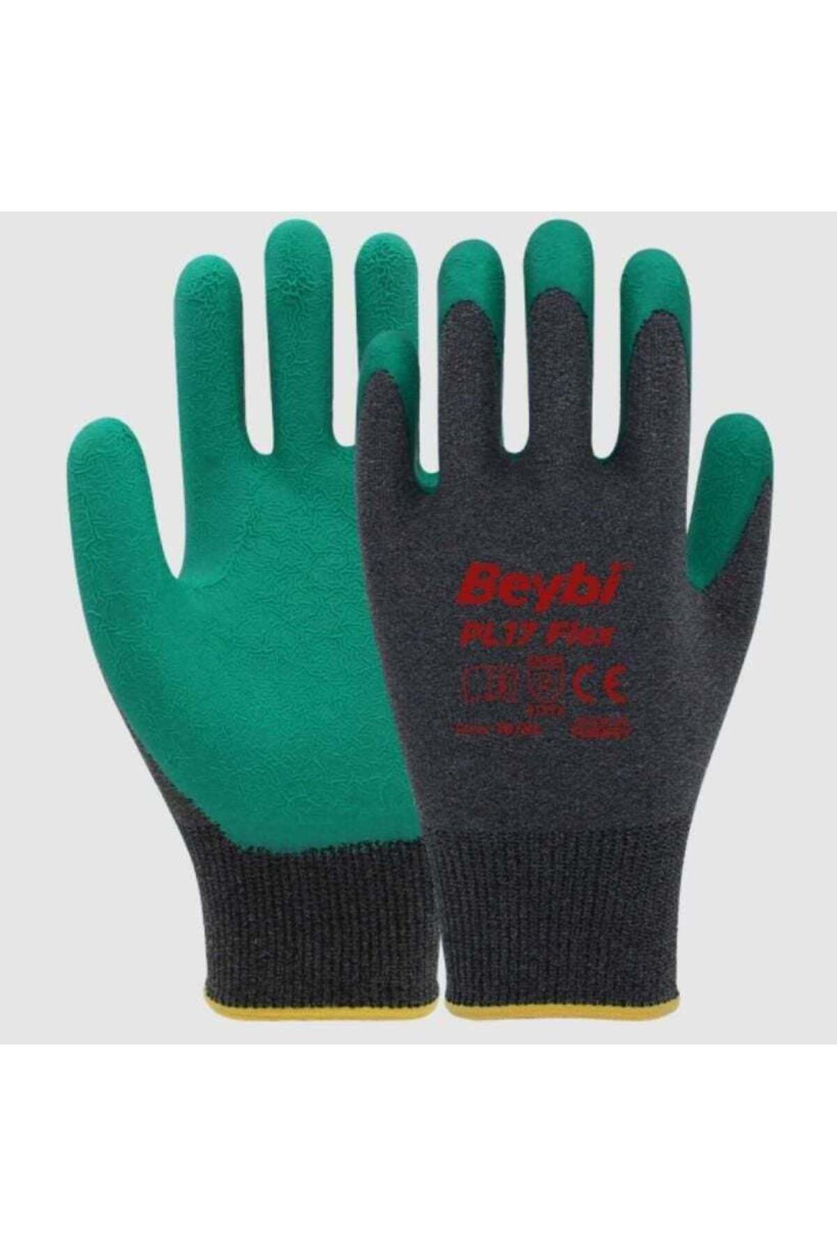 merland benvecocuk Beybi PL17 Flex Likralı İpten Örme Lateks Eldiven NO:9 Yeşil