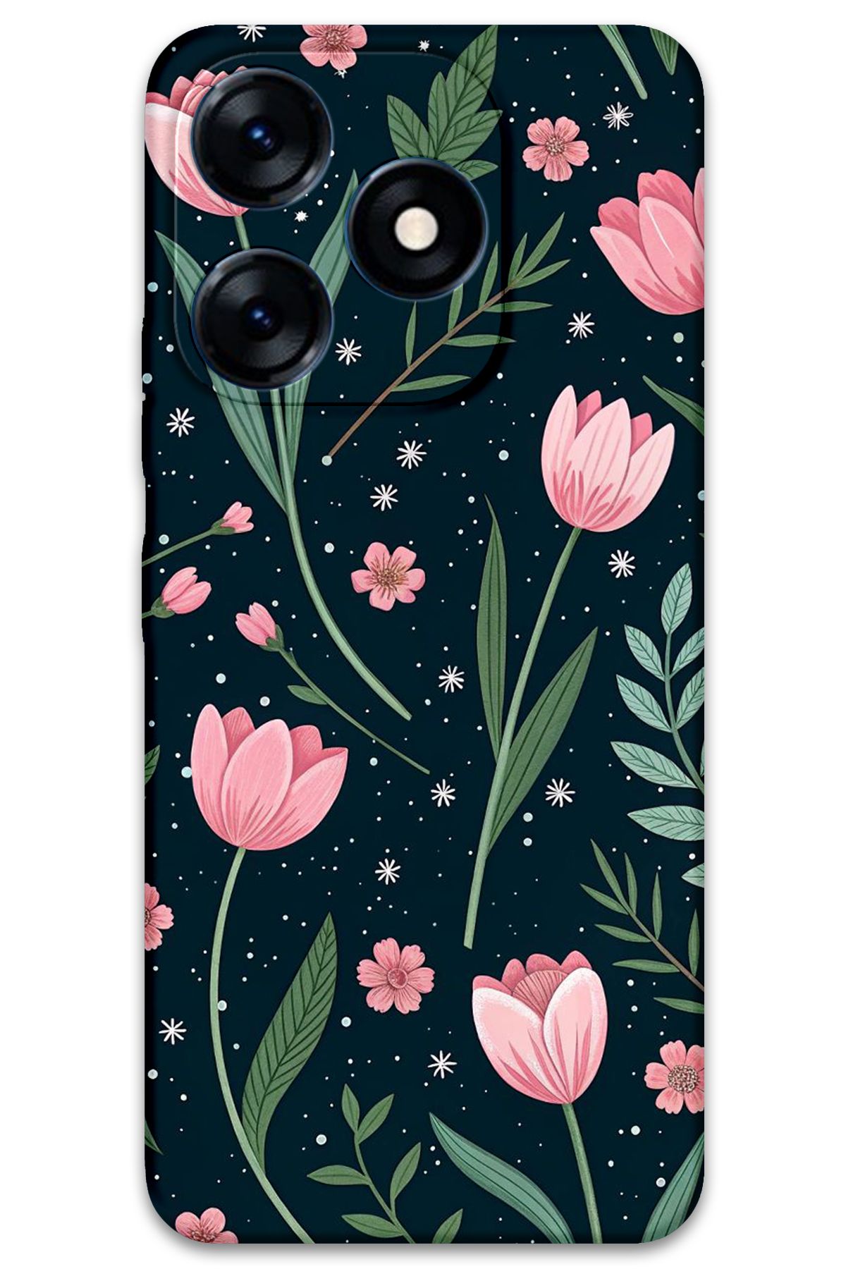 Gramaphone Tecno Spark 10 Uyumlu Çiçek Desenli Telefon Kılıfı + Ekran Koruyucu - 5788