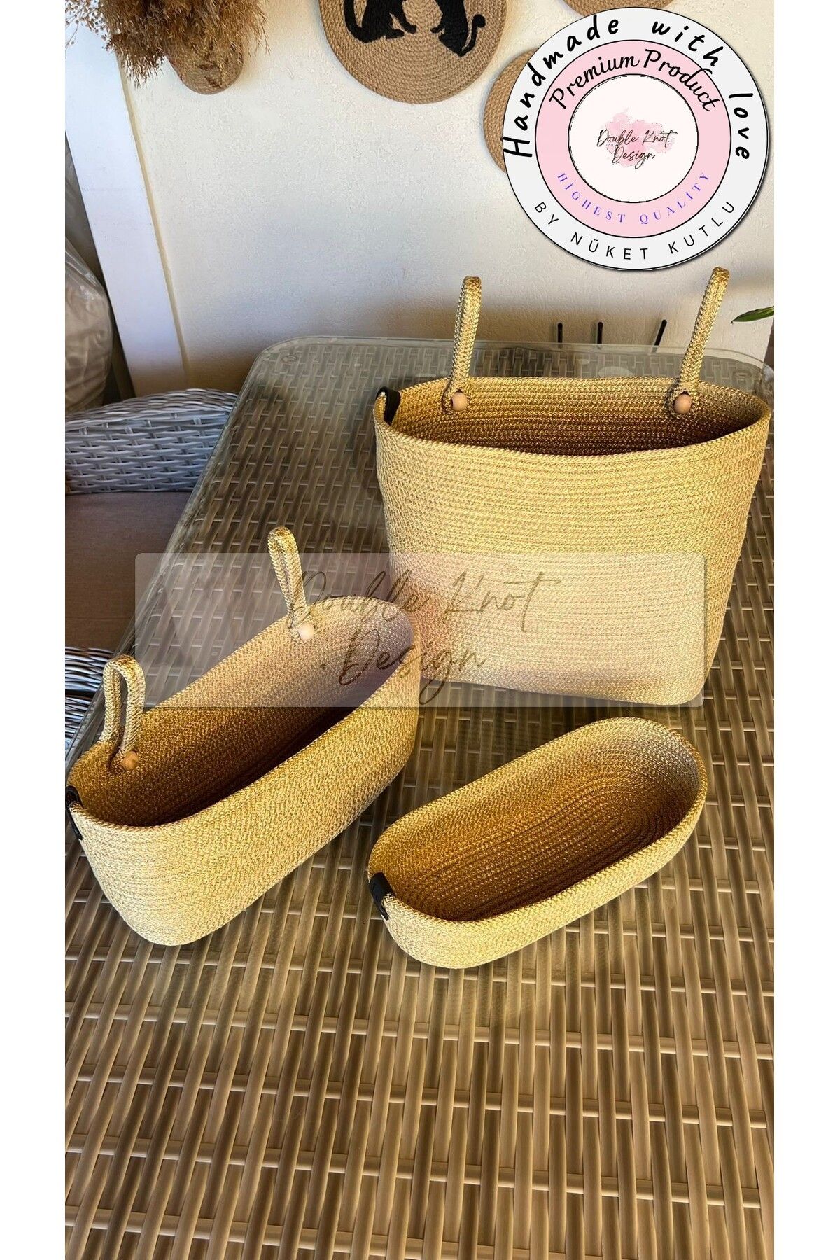 DOUBLE KNOT DESİGN 3lü Organizer Tress Çok Amaçlı Düzenleyici Sepet Havlupan Banyo Dekoratif