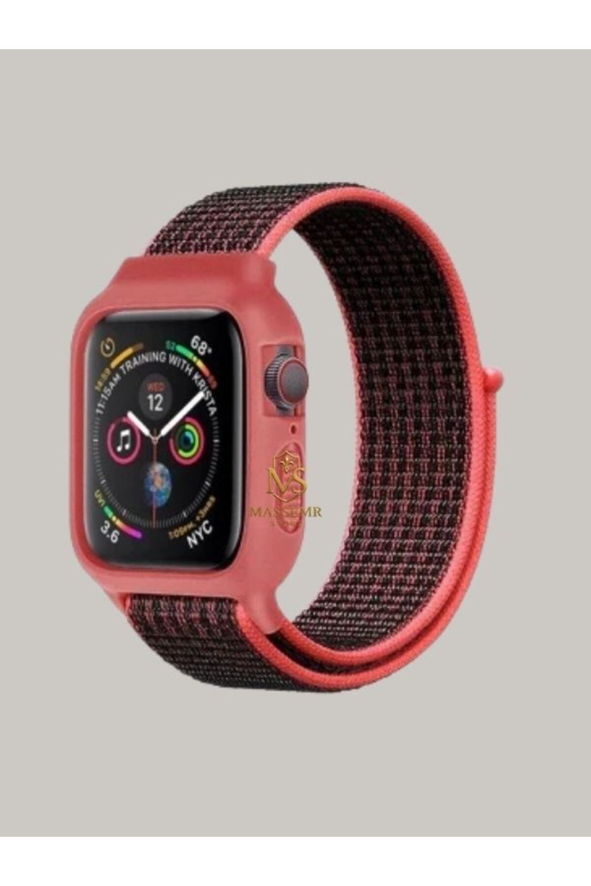 Massemr Apple Watch 44mm Uyumlu Hasırlı Cırtcırtlı Manyetik Kasalı Şık Akıllı Saat Kordonu