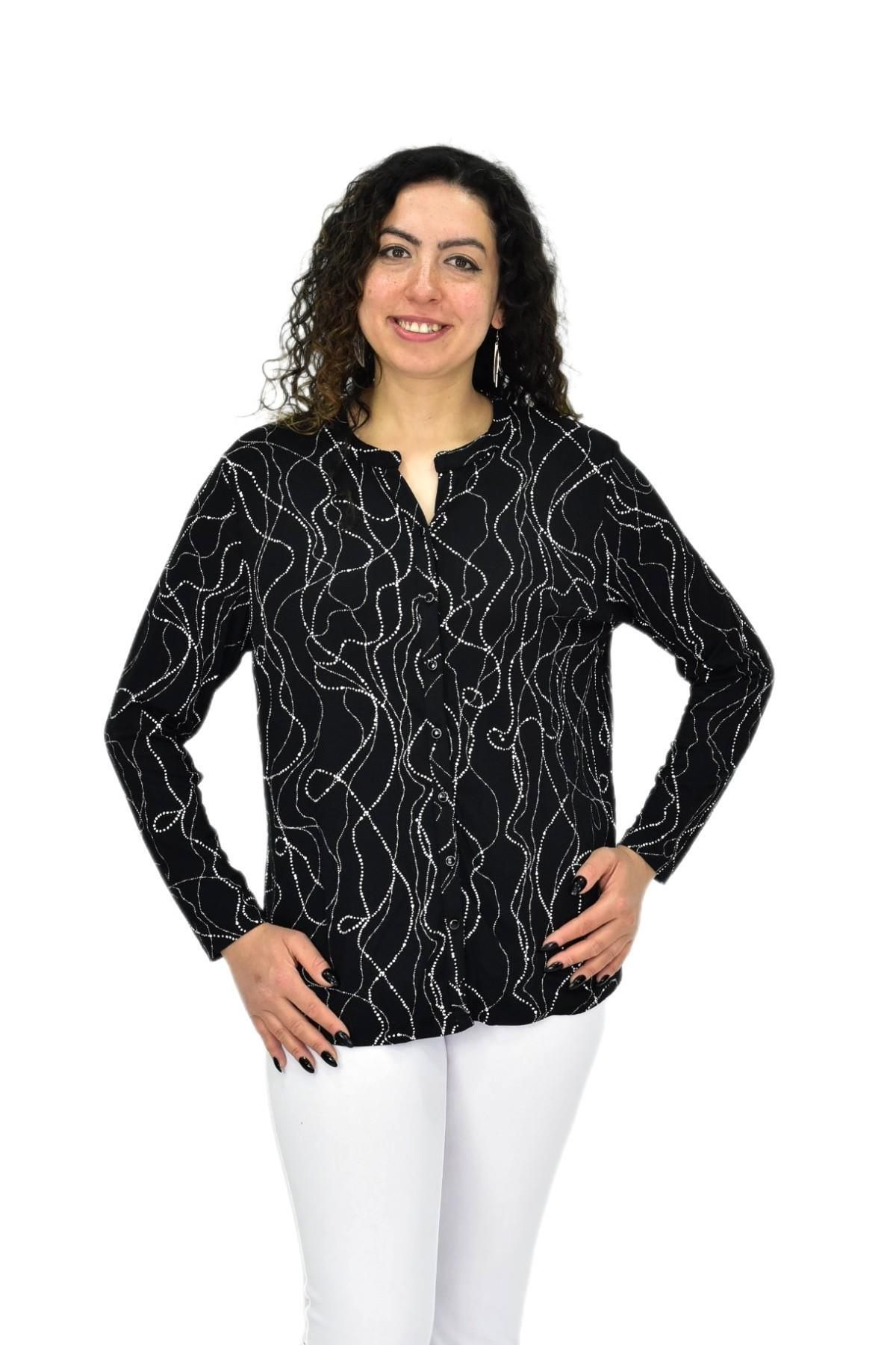 wearon tekstil Kadın Siyah Uzun Kol Düğmeli Bluz BGL-ST04682