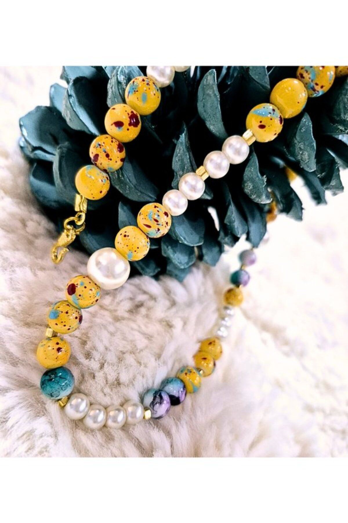 Punky Store Yaz Bahçesi Tasarım Kolye-Cam Boncuklar ve Altın Kaplama Aparatlar