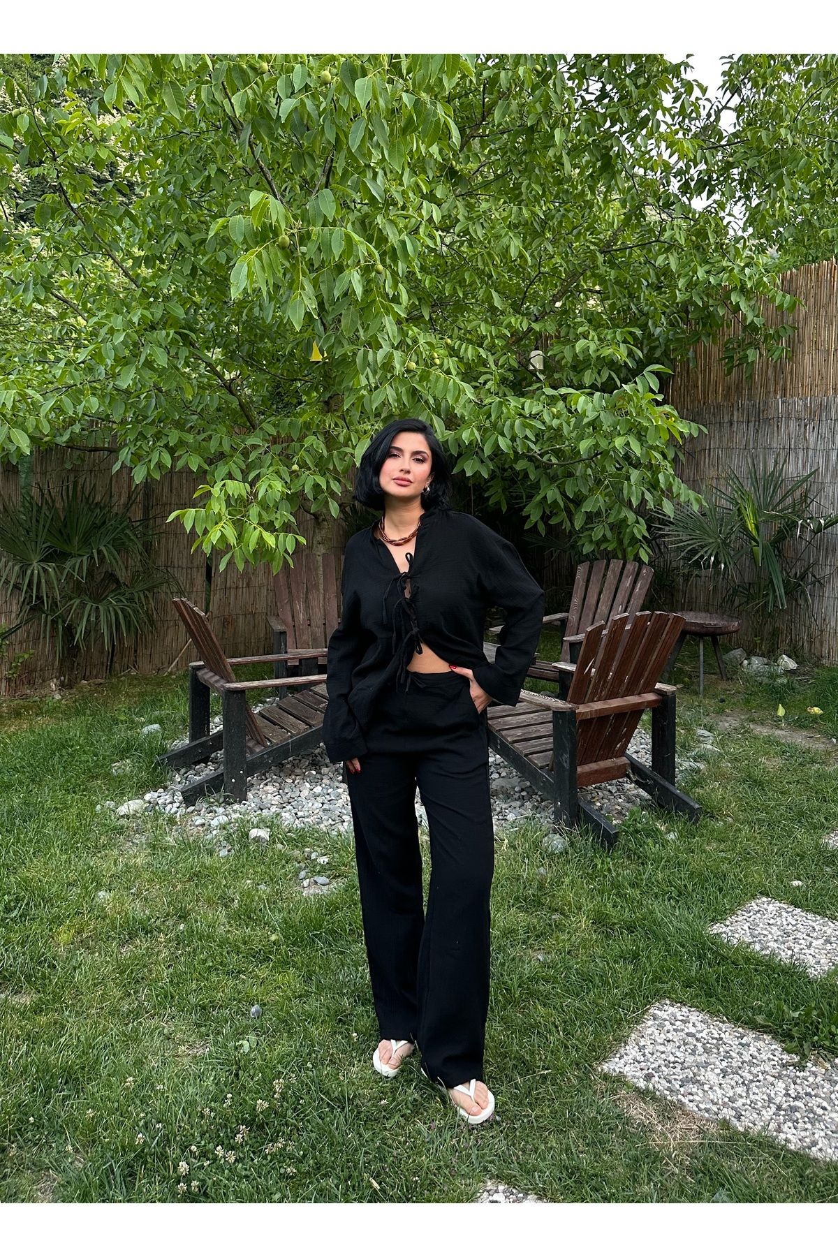 MY LİKA ÖNÜ BAĞLAMALI MUSLİN TAKIM