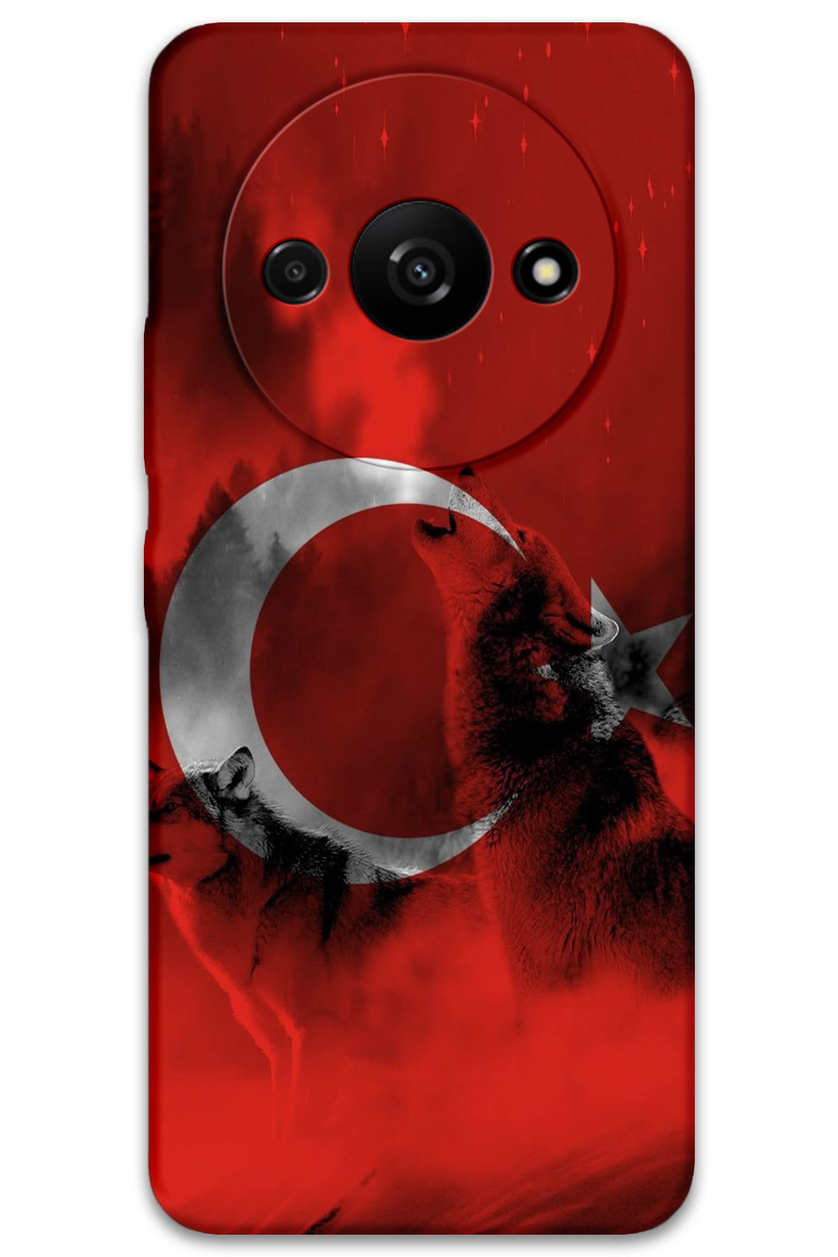 Gramaphone Xiaomi Redmi A3 Uyumlu Türk Bayrağı Desenli Telefon Kılıfı + Ekran Koruyucu - 5854
