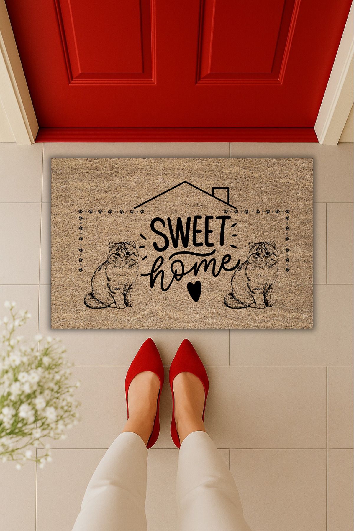 Dormot Home Yüksek Kaliteli Dijital Baskı Kedili Ev Kapı Önü Paspası