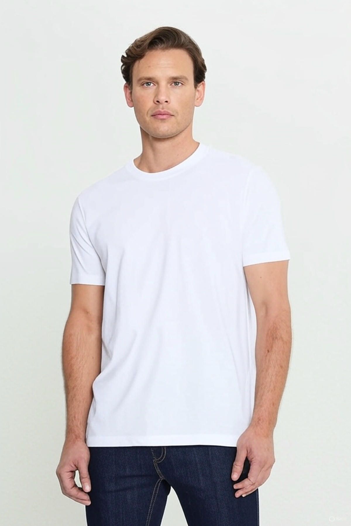 Glowery Unisex 5'li Paket %100 Pamuklu Beyaz Regular Rahat Yumuşak Dokulu Bisiklet Yaka Tişört