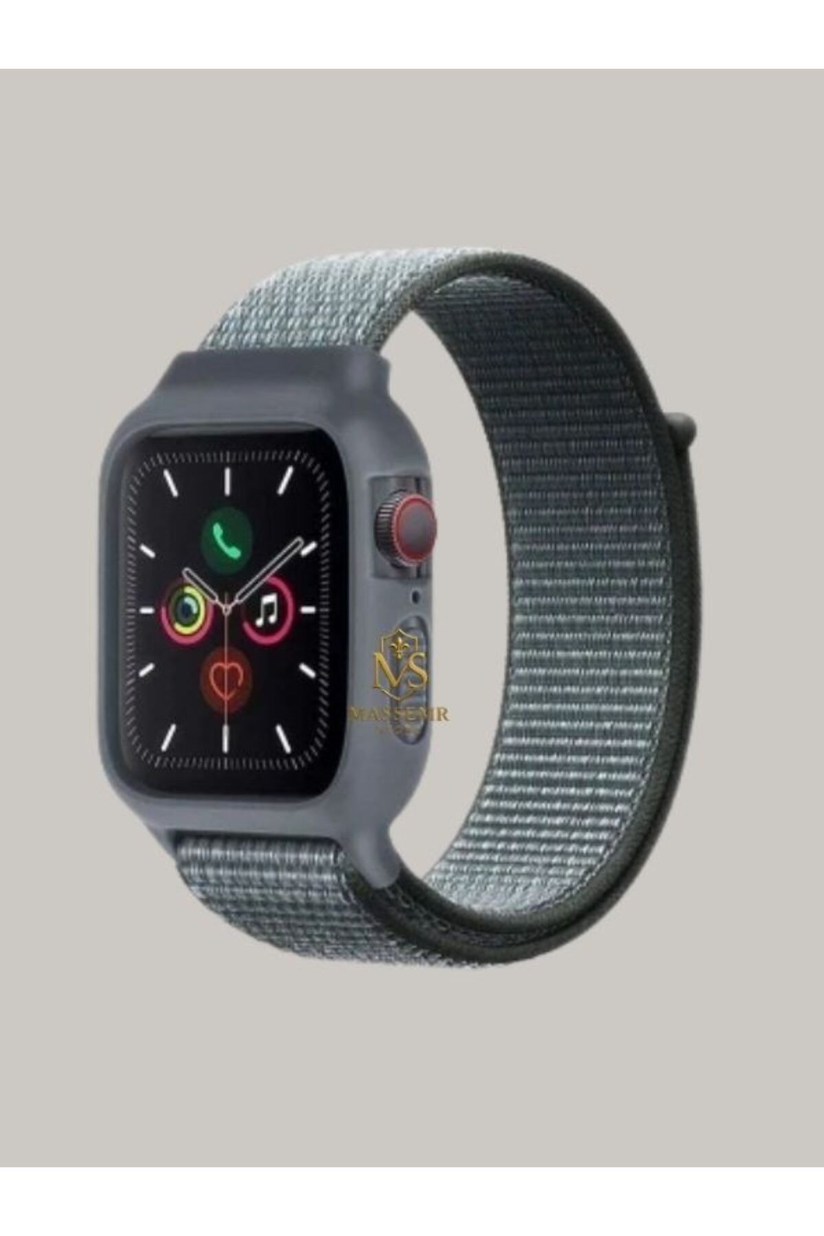 Massemr Apple Watch 44mm Uyumlu Hasırlı Cırtcırtlı Manyetik Kasalı Şık Akıllı Saat Kordonu