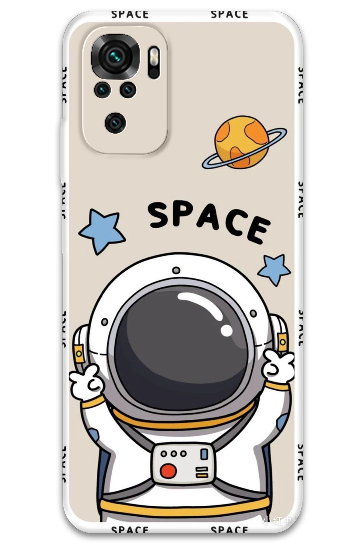 Gramaphone Xiaomi Redmi Note 10 Uyumlu Astronot Desenli Telefon Kılıfı + Ekran Koruyucu - 5865