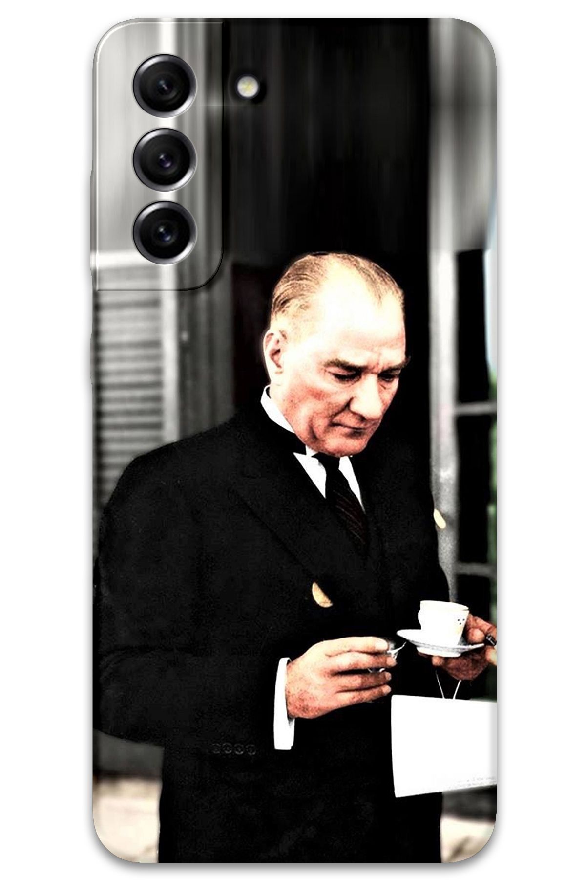 Gramaphone Galaxy S21 Uyumlu Atatürk Desenli Telefon Kılıfı + Ekran Koruyucu - 5850