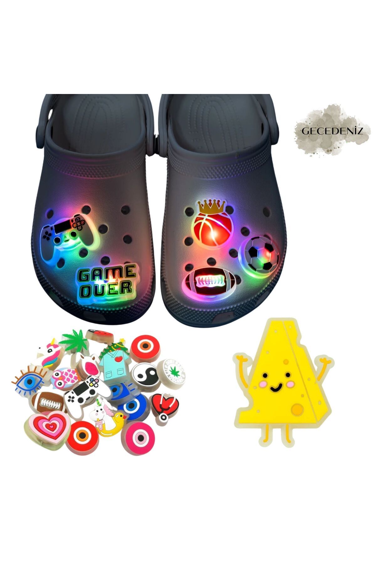 Crocs Ledli Jibbitz Charm Terlik Eva Çanta Süsü Peynir Modeli