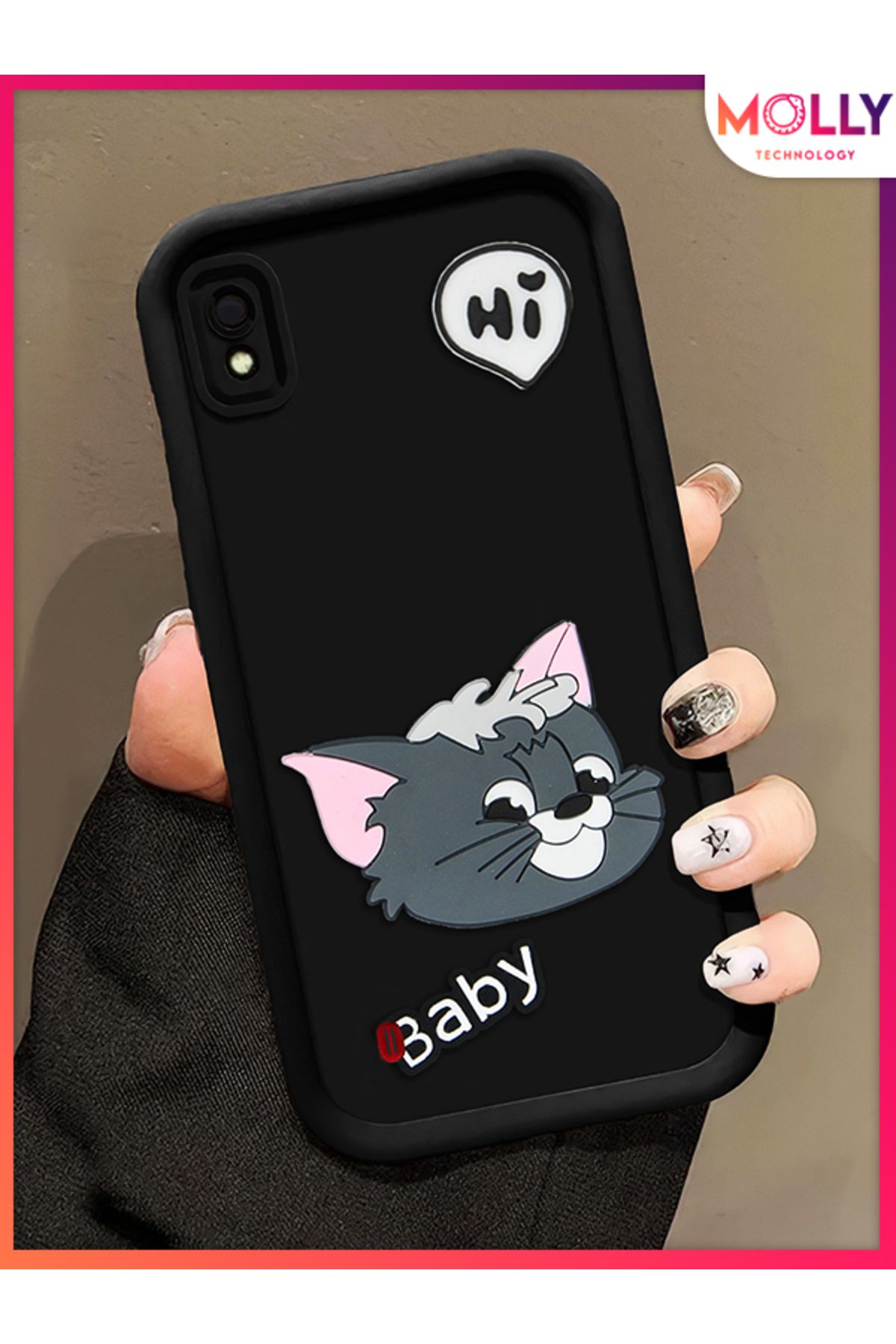 Molly Samsung Galaxy A10 İçin Siyah Kenarları Kalın 3d Kabartmalı Baby Tom Silikon Kılıf