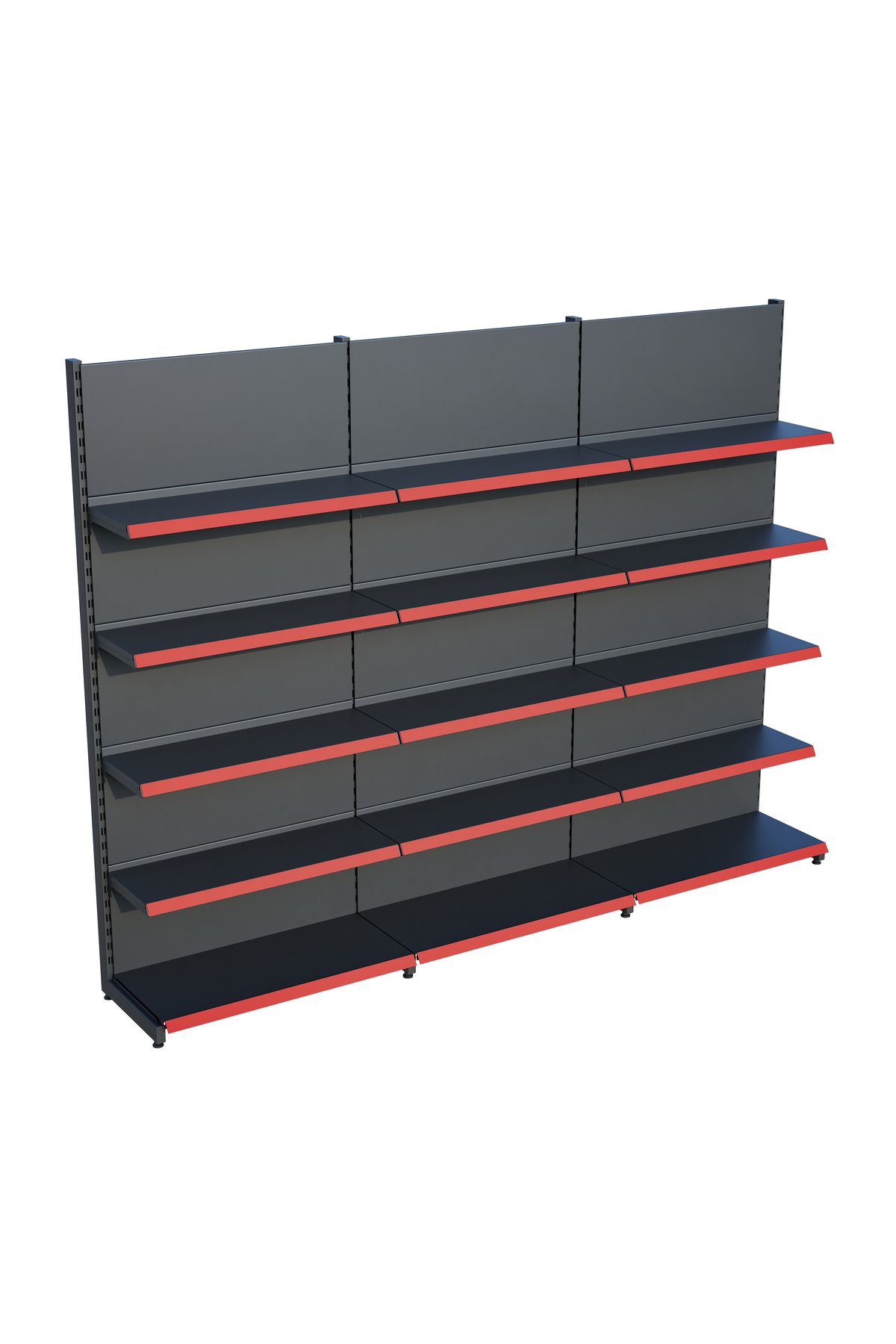 Raffar Antrasit Market Petshop Kırtasiye Rafı Duvar Ünitesi D30CMxG300CMxH220CM Antrasit Market Raf Sistemi