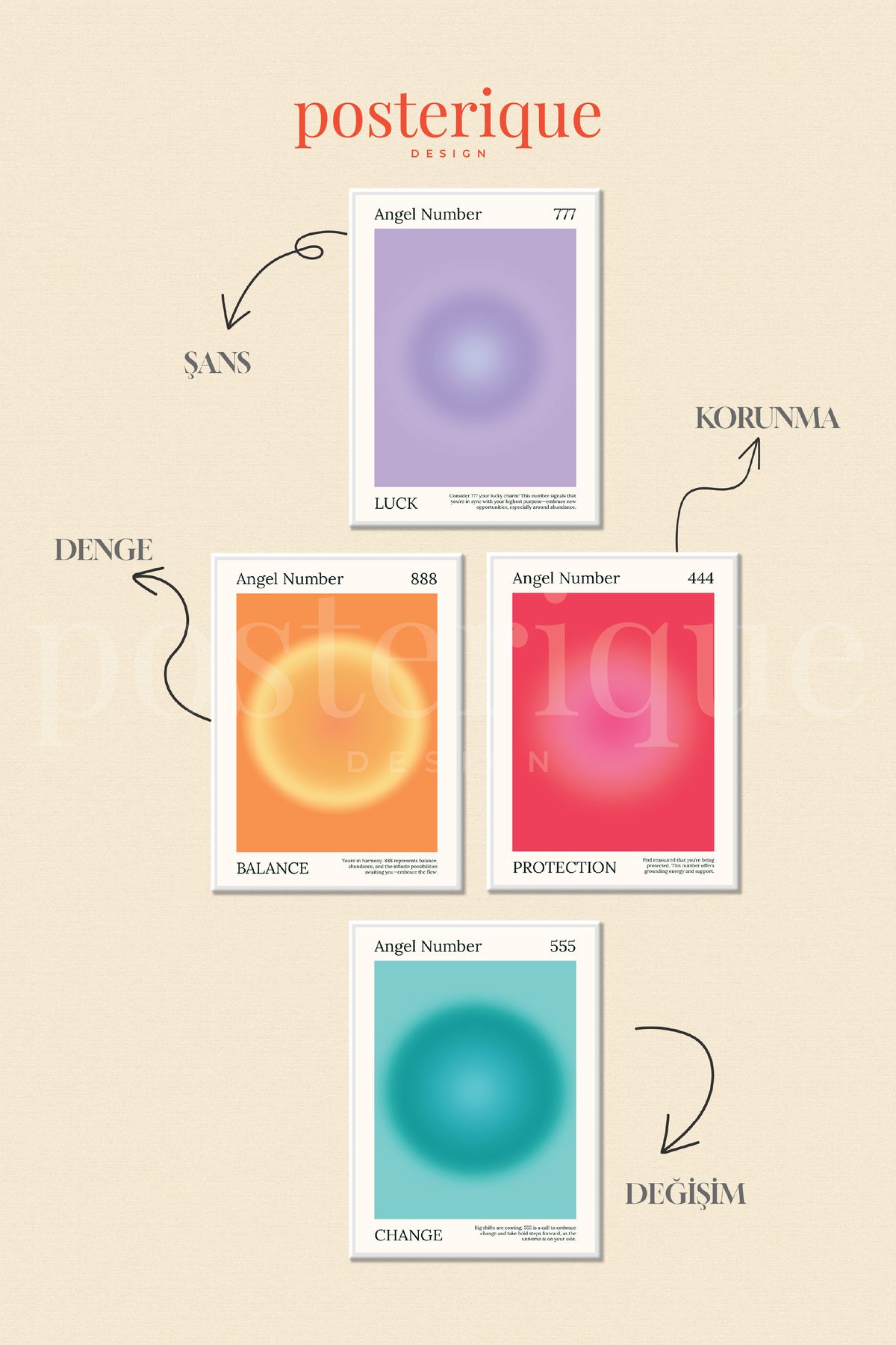 posterique Aura Collection 4 lü Çerçevesiz Tablo Çerçevesiz Poster Modern Poster Dekoratif Poster