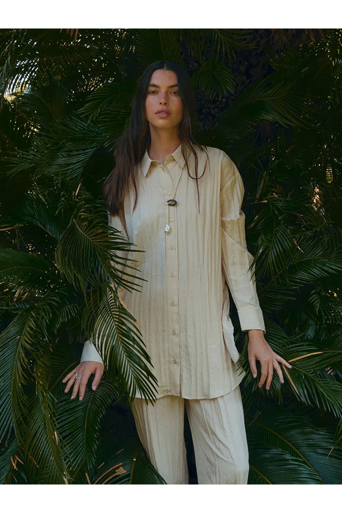 LC Waikiki LCW Modest Bej Dokulu Kadın Gömlek Tunik