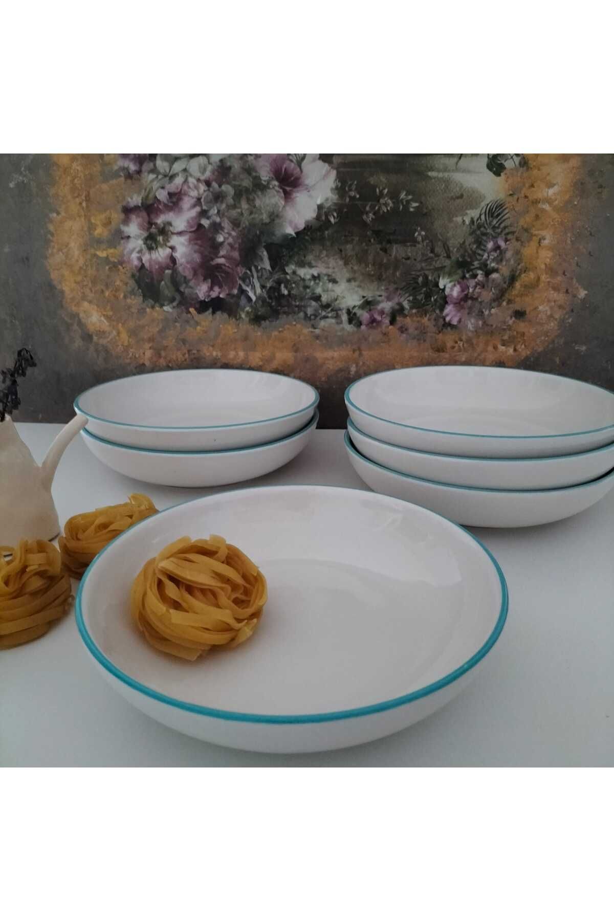SERANO 6 Adet Seramik Yemek Tabağı,17 cm Çukur Yemek Tabağı,Günlük Yemek Tabağı,Makarna Tabağı