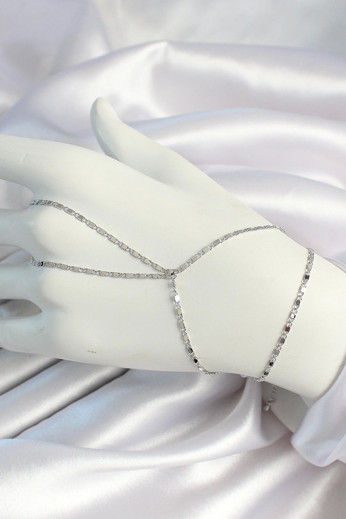 OurStyles Pirinç Gümüş Renk Parçalı Ezme Zincirli Şahmeran - Tj-sn647 - Zarif Tasarım