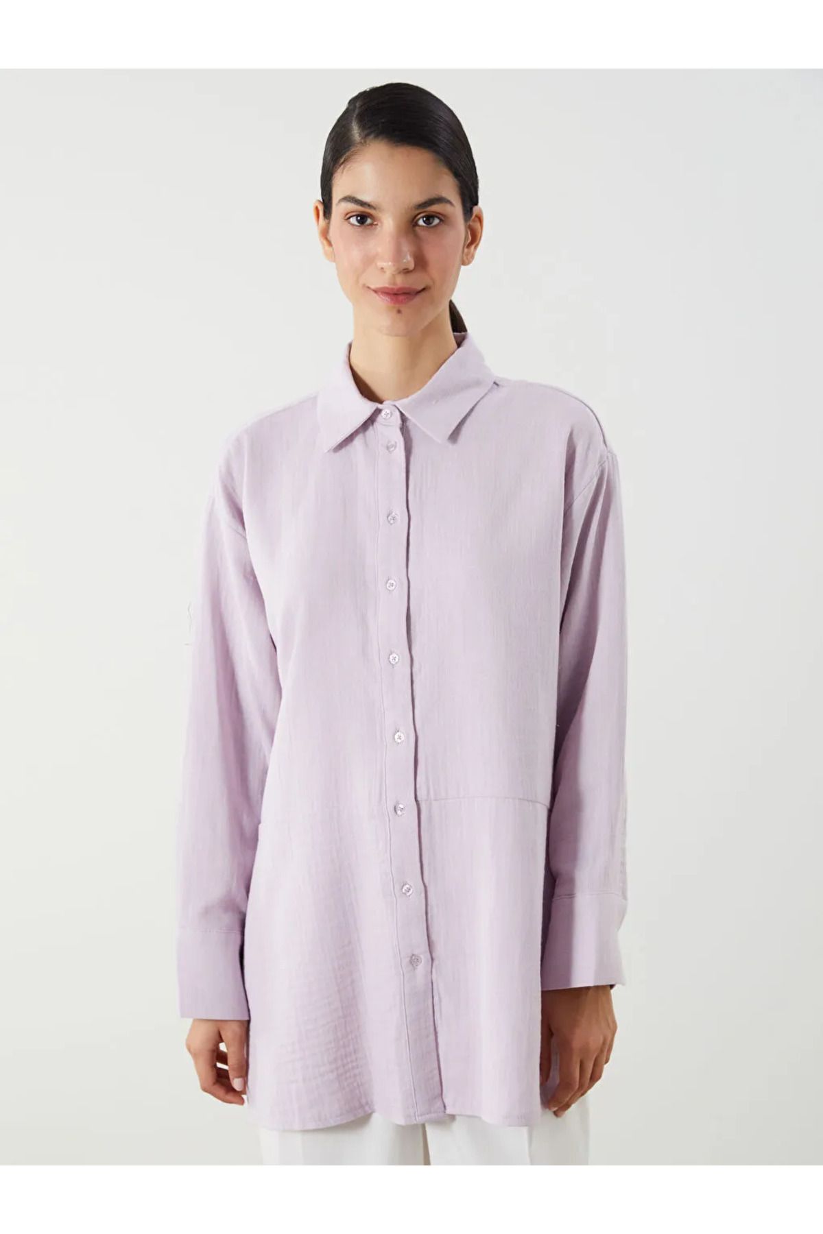 LC Waikiki LCW Modest Pembe Oversize Müslin Kadın Gömlek Tunik