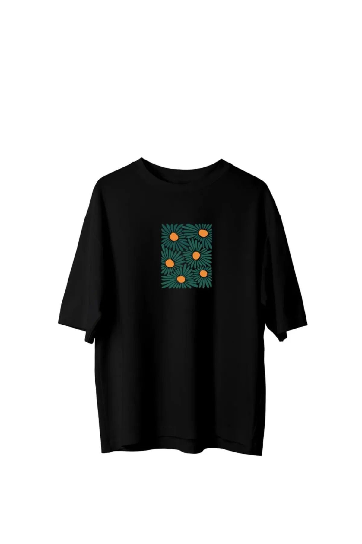 Koklonmoda Unisex Yeşil Çiçek Baskılı Oversize T-Shirt