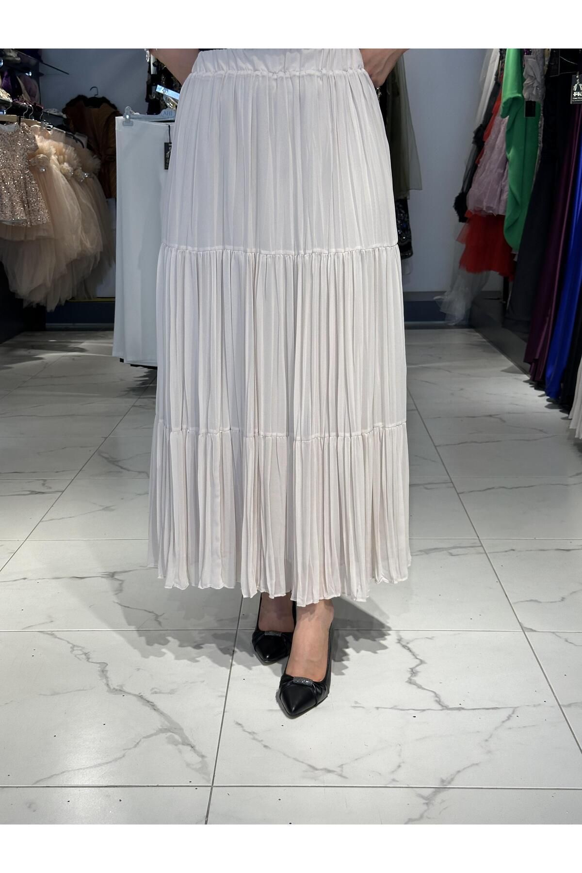 Hamado Fashion HMD BEYAZ ŞİFON ETEK