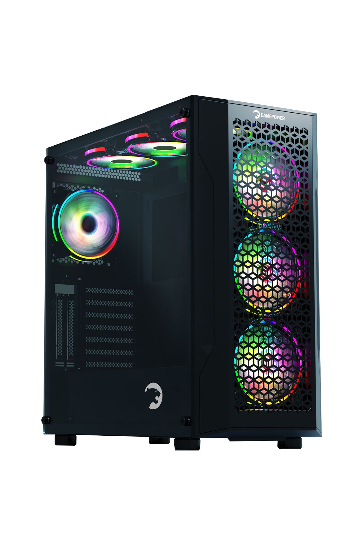 GamePower Savagis 550W 80+ Bronze ATX 4*ARGB Fan Temperli Cam Hub Siyah Gaming Kasa