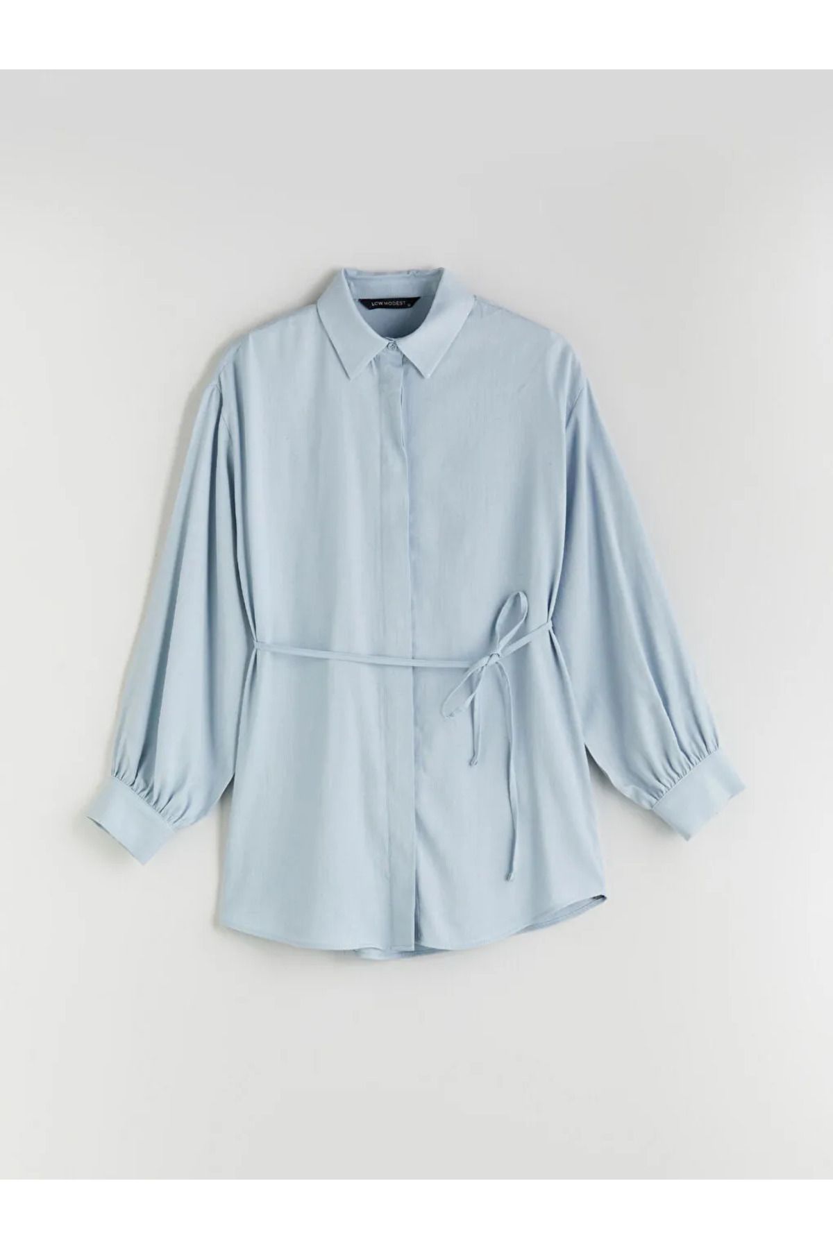 LC Waikiki LCW Modest Mavi Keten Karışımlı Kadın Gömlek Tunik