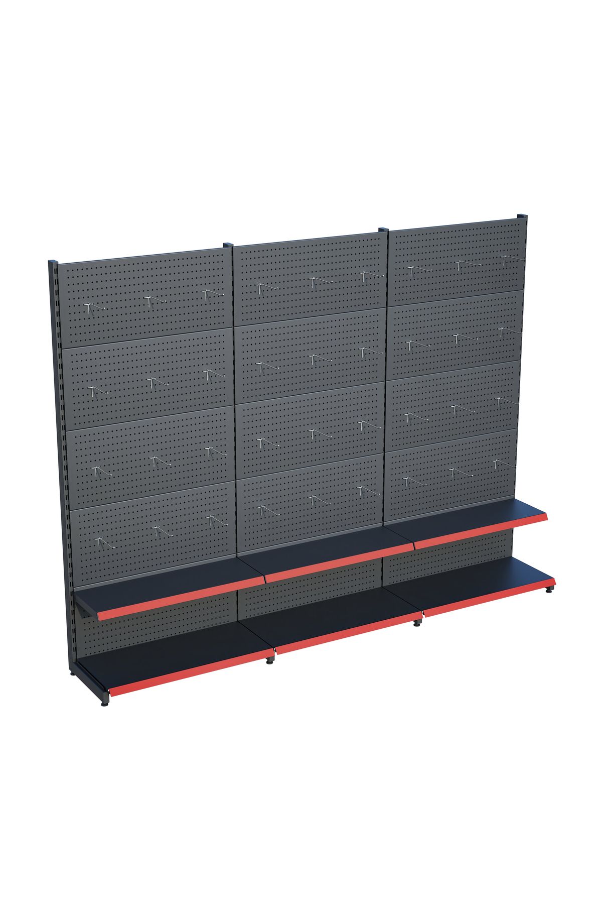 Raffar Antrasit Market Petshop Kırtasiye Rafı Hırdavat Rafı D30CMxG240CMxH220CM Antrasit Delikli Pano + Kan