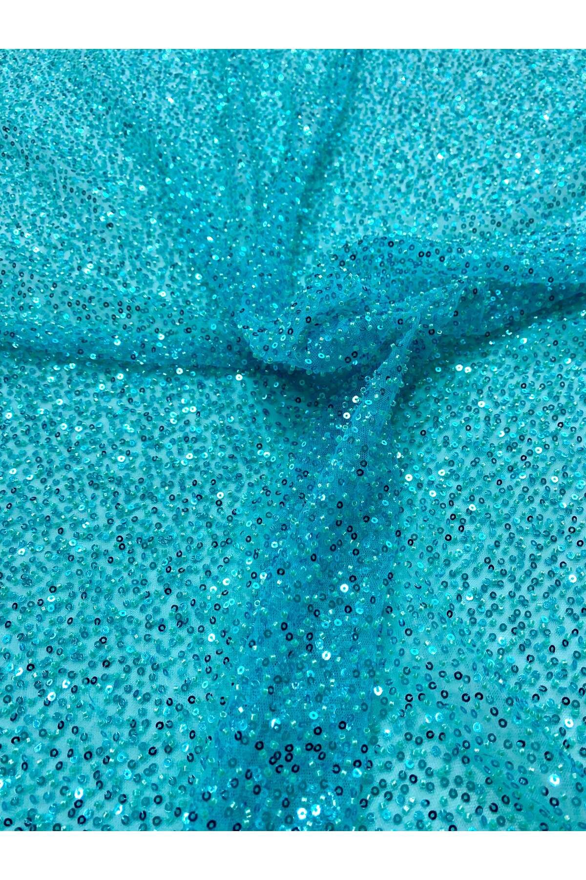 Luxuro-Turquoise Couture Lace with General Pattern, with Beads and Sequins 6