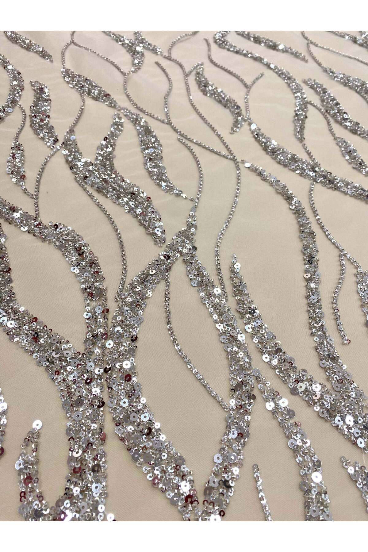 Luxuro-Silver Couture Lace with Strings, Beads and Sequins 7