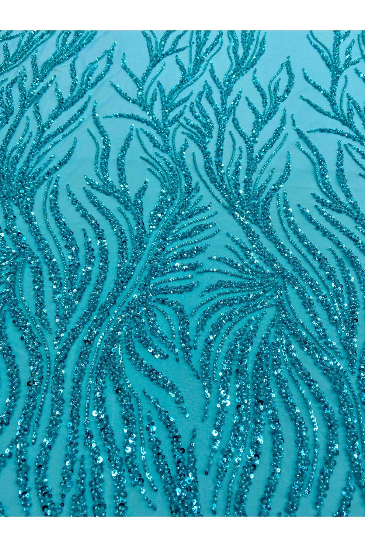 Luxuro-Turquoise Couture Lace with Strings, Beads and Sequins 4