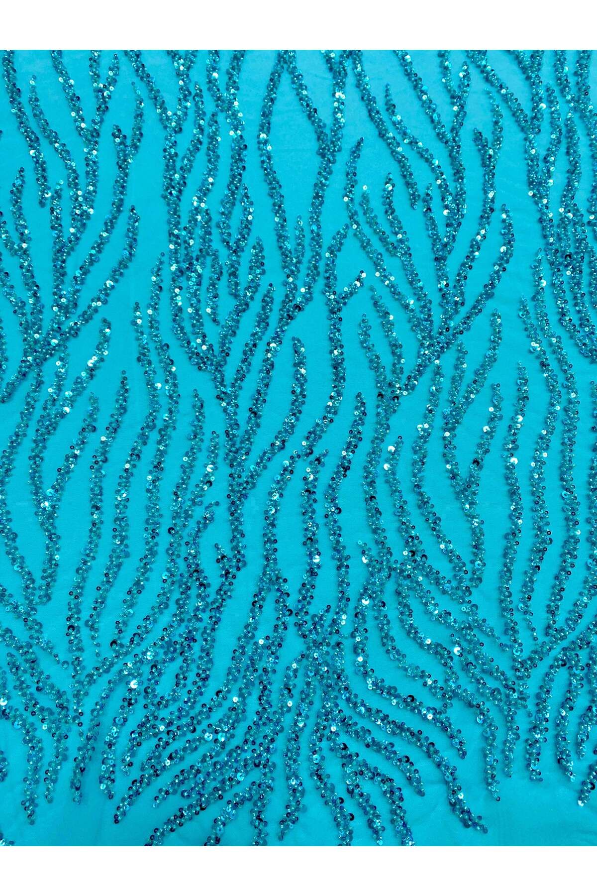 Luxuro-Turquoise Couture Lace with Strings, Beads and Sequins 3