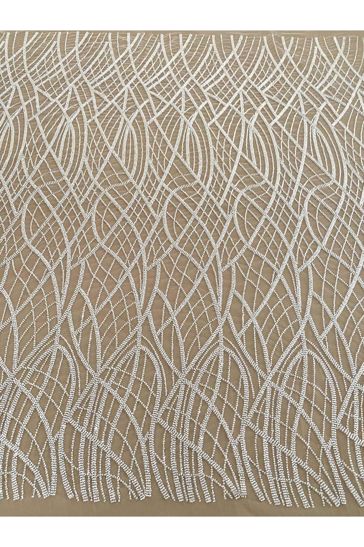 Luxuro-Ivory Couture Lace with Linear Pattern, Beads and Sequins 1