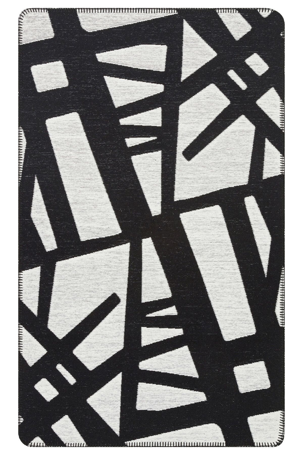 Eko Halı MAYER HALI ARYA NEO 05 WHITE BLACK Yıkanabilir Kaymaz Tabanlı Modern Pamuk Kilim