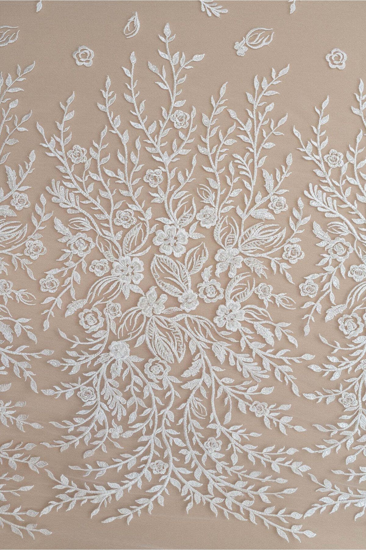 Luxuro-Lace with Flower and Leaf Pattern, with Crystals, Pearls and Sequins 2