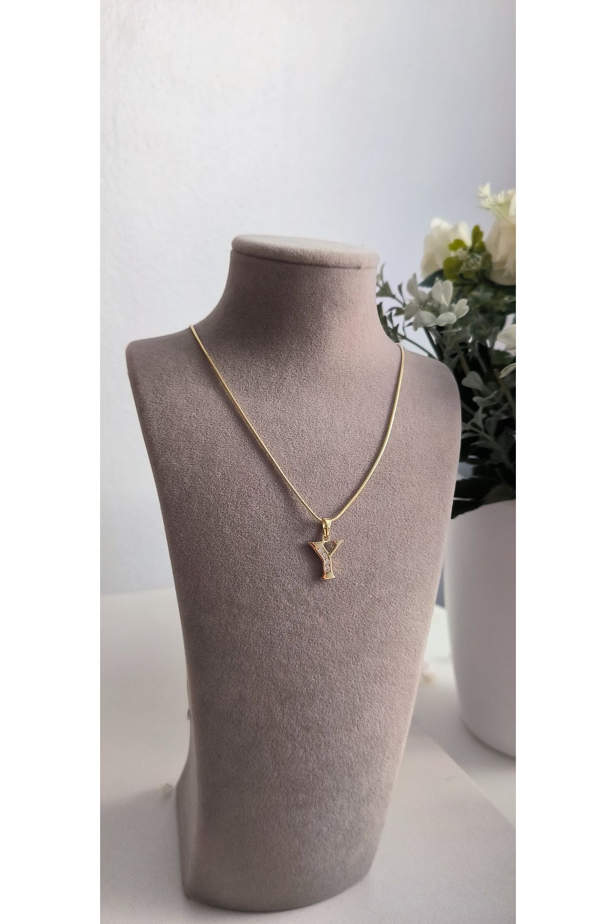 xUPING Altın Kaplama Y Harfi Kolye Kararmaz 14K Rengindedir 45cm