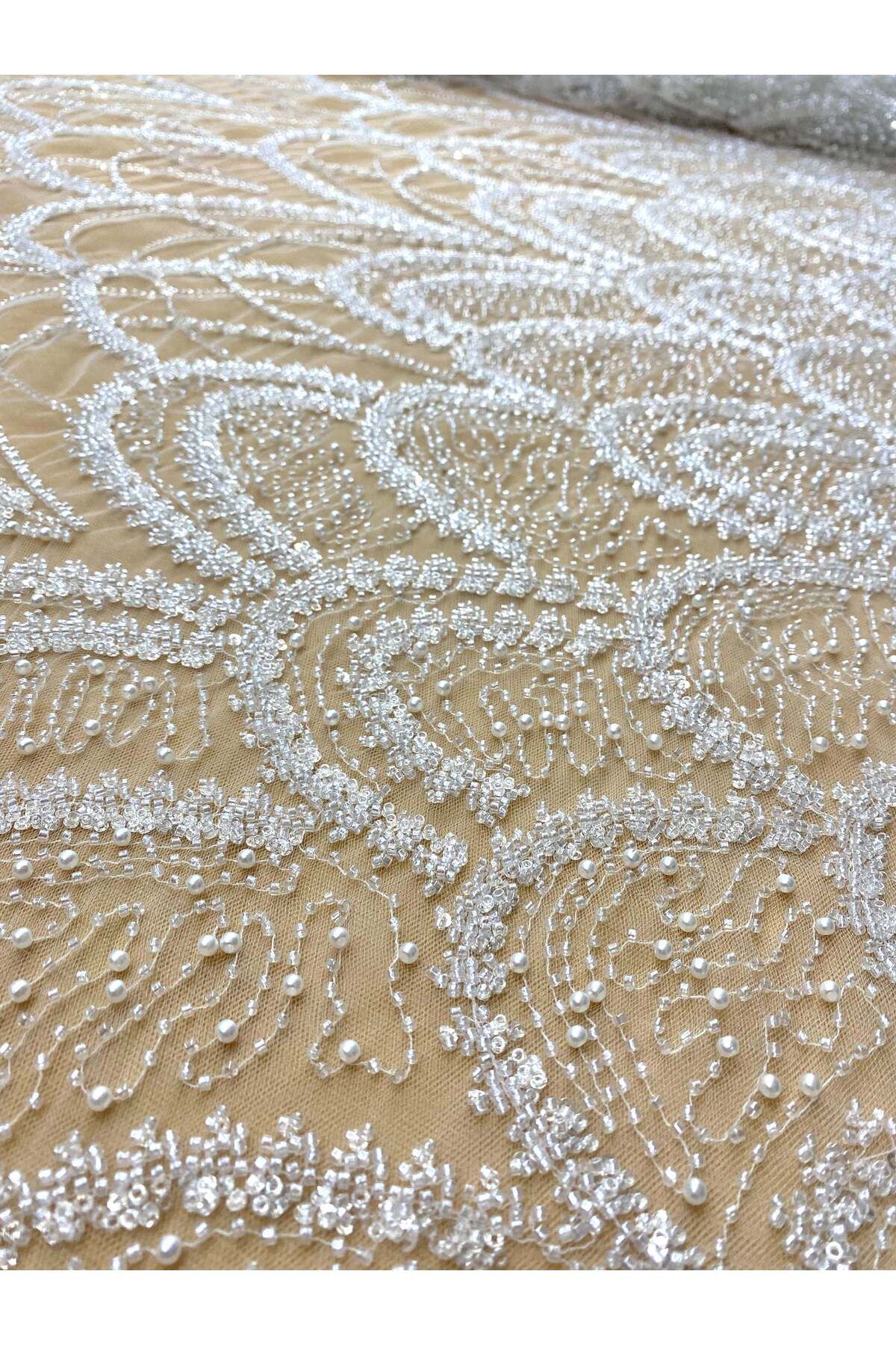 Luxuro-Couture Diamond Lace with Geometric Pattern, with Pearls, Beads and Sequins 7