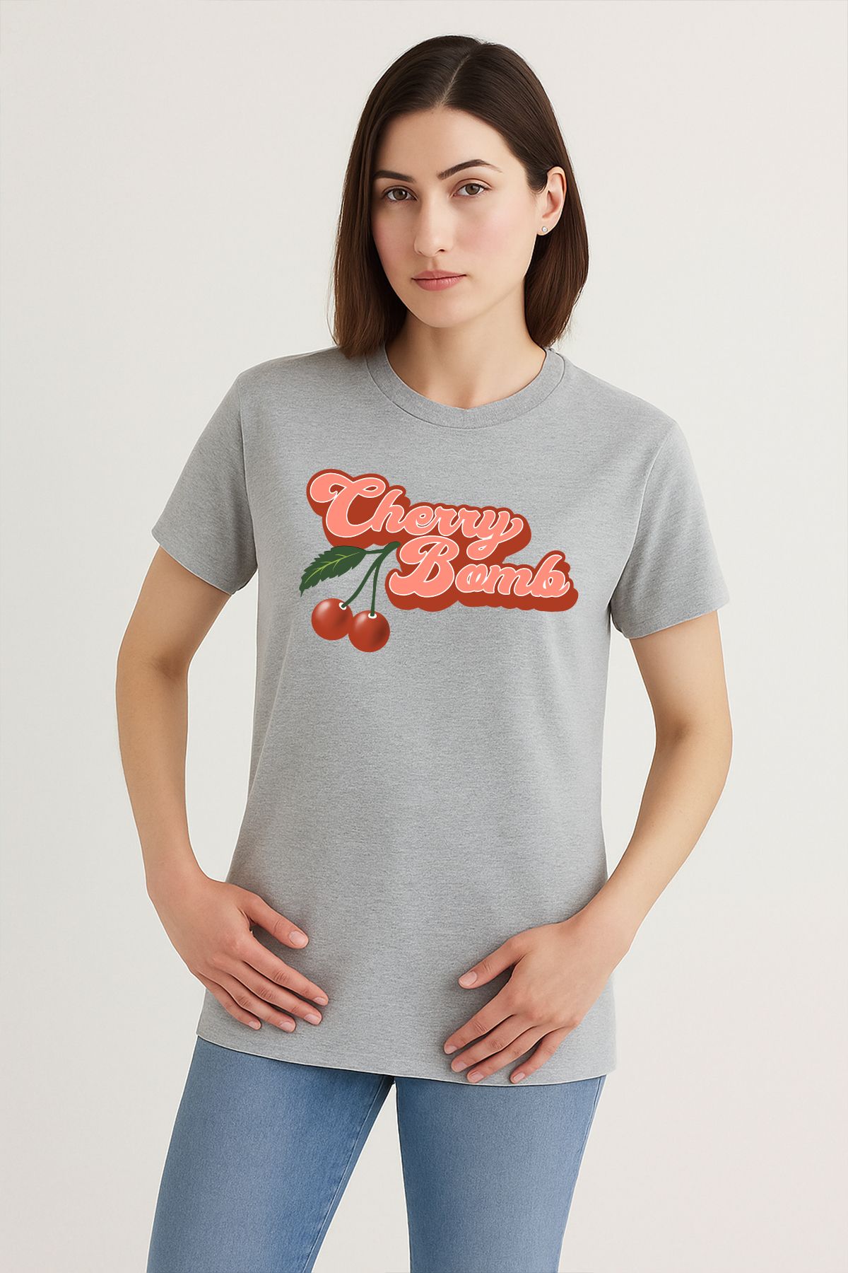 uniqwo Unisex Cherry Bomb Baskılı %100 Pamuk Premium Regular T-Shirt