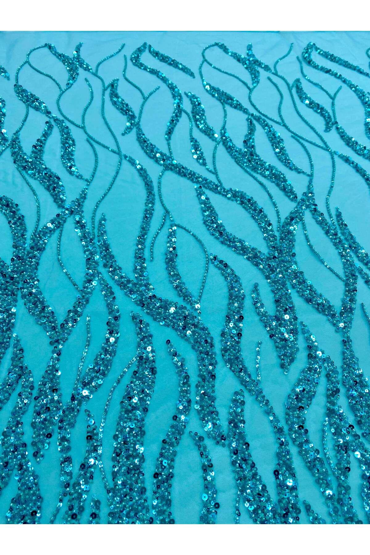Luxuro-Turquoise Couture Lace with Strings, Beads and Sequins 5