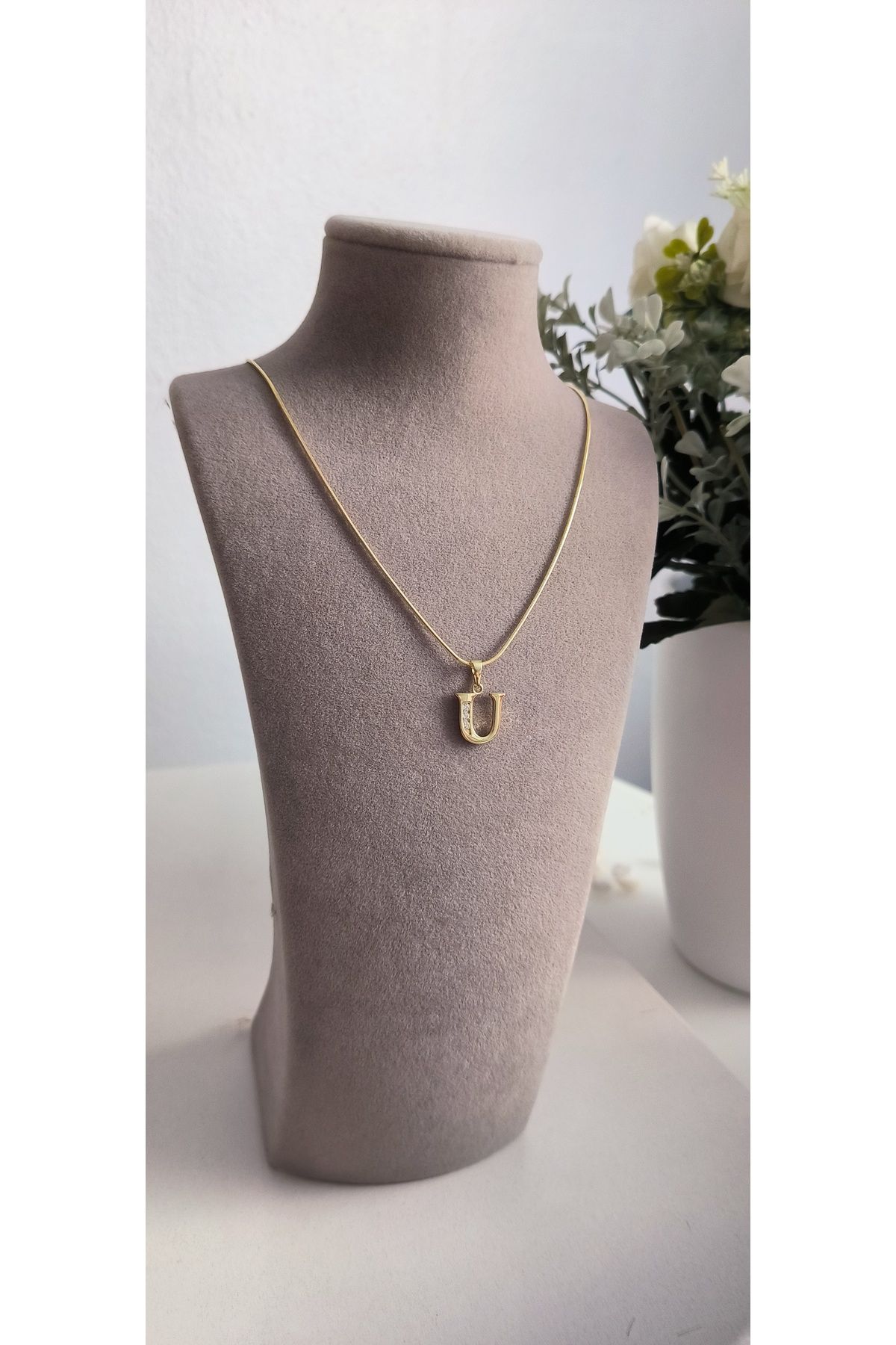 xUPING Altın Kaplama U Harfi Kolye Kararmaz 14K Rengindedir 45cm