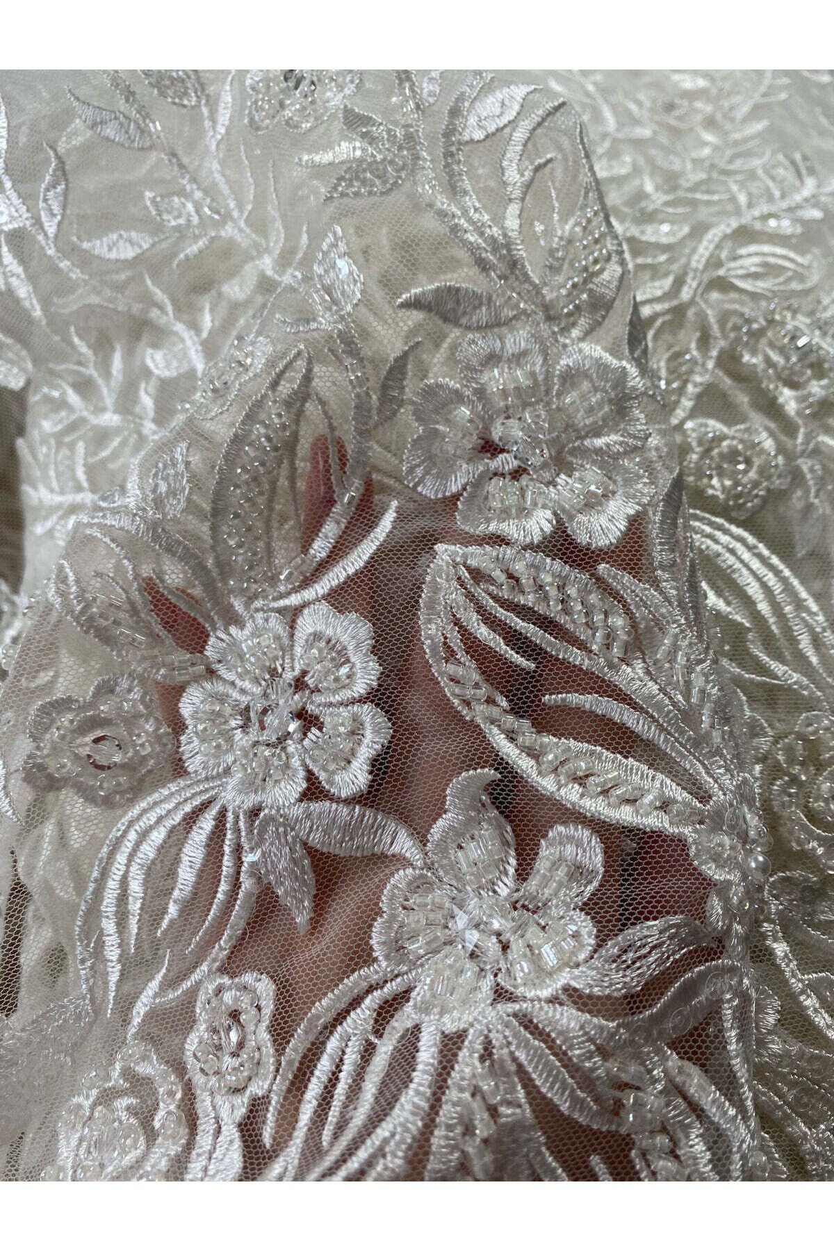 Luxuro-Lace with Flower and Leaf Pattern, with Crystals, Pearls and Sequins 6