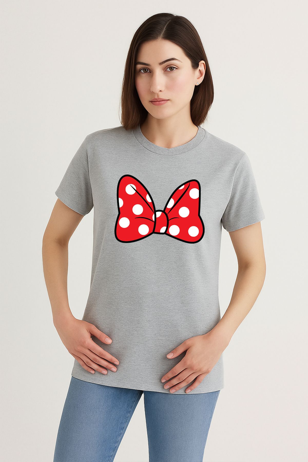 uniqwo Unisex Minnie Mouse Kurdele Baskılı Kadın %100 Pamuk Premium Regular T-Shirt