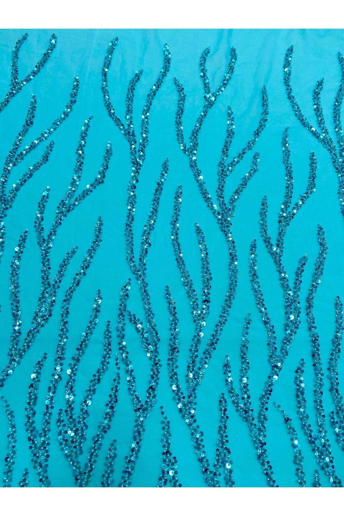 Luxuro-Turquoise Couture Lace with Strings, Beads and Sequins 2