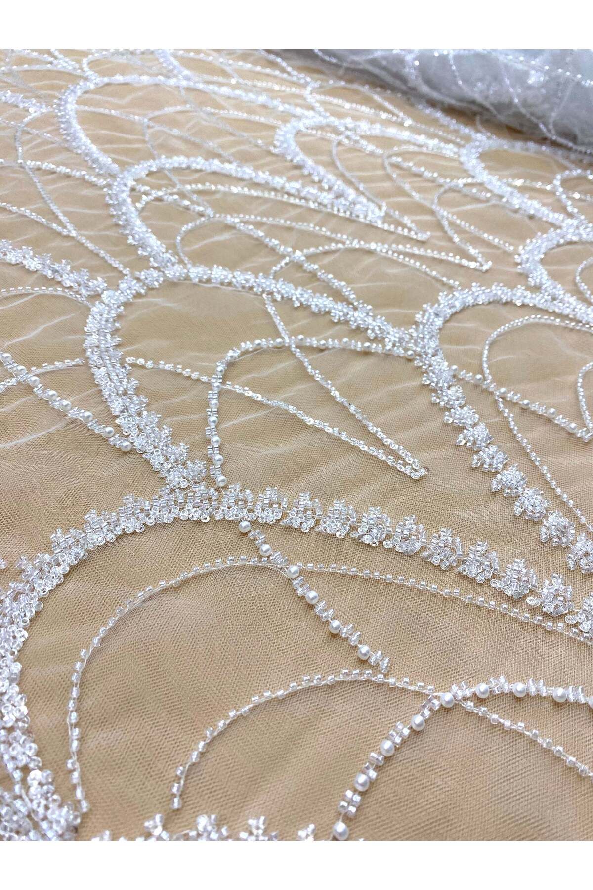 Luxuro-Couture Diamond Lace with Geometric Pattern, with Pearls, Beads and Sequins 5